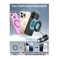 360 Dönebilen Ayarlanabilir Araç Içi Tutucu Kullanılabilen Vakumlu K007 Magsafe Telefon Tutucu
