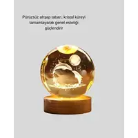 Yunus Figürlü Led Kristal Küre Ahşap Standlı Dekoratif Gece Lambası