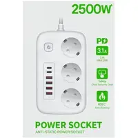  akım Korumalı Priz Ve Masaüstü Şarj İstasyonu Kablosuz 3 Priz ,4 Usb, 2 Type-c Girişli 2 Metre