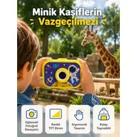 Çocuk Dijital Kamera Hd Fotoğraf Ve Video Çekimi 2.0 İnç Tft Ekran Type-c Şarjlı Mini Tripodlu