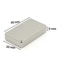 1 Adet 40x20x5mm Neodyum Magnet Güçlü N35 Mıknatıs Köşeli Nikel Kaplama