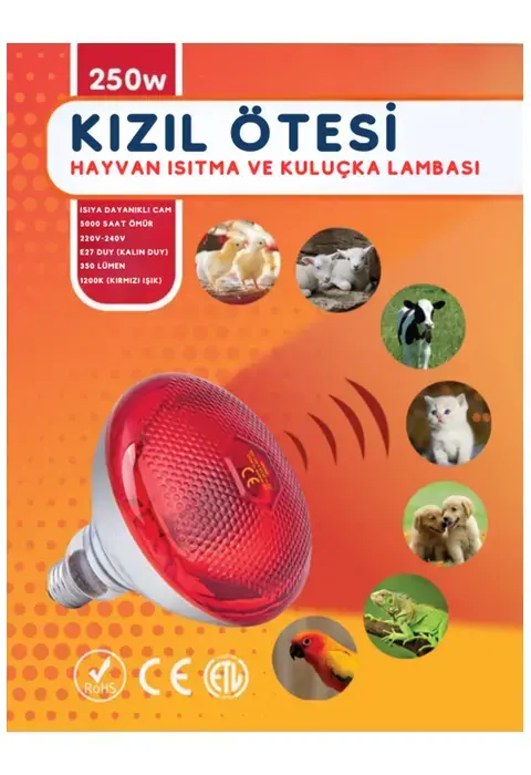 (6 Adet) 250w Kızılötesi Isıtıcılı Hayvan Isıtma Ve Kuluçka Lambası (kırmızı Işık) E27 (kalın Duy)