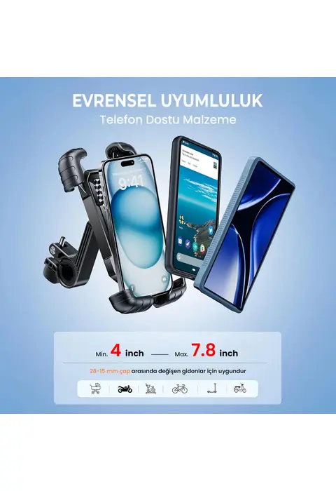 360° Derece Ayarlanabilen Gidon Bağlantılı Bisiklet Motosiklet İçin Abs 4-7.8″ İnç Telefon Tutucu
