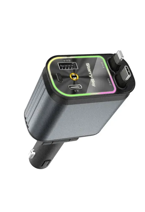 4’ü 1 Arada Çift Usb Bağlantı Çakmaklık, Type-c Hızlı Şarjlı 66w,geri Çekilebilir Araç Telefon Şarj Cihazı