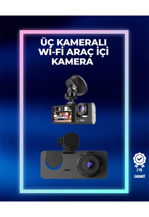 1080p Ön + 720p Arka & İç Kamera – Suya Dayanıklı Araç Güvenlik Kamerası