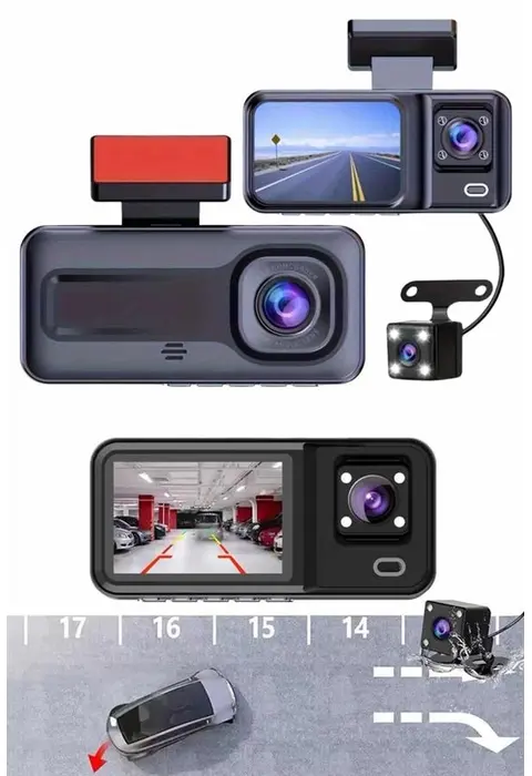 1080p Sürüş Kaydedici 2 İnç Araç Araba Ön İç Arka Dvr Ips Ekran