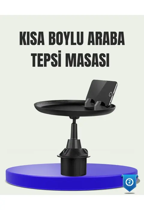 360° Döner Araç Bardaklık Tepsisi Geniş Yemek Alanlı Telefon Standlı