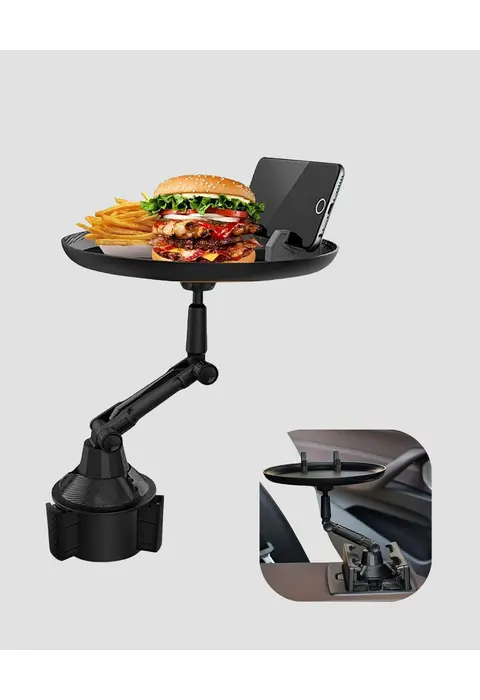 360° Döner Araç Bardaklık Tepsisi Geniş Yemek Alanlı Telefon Standlı