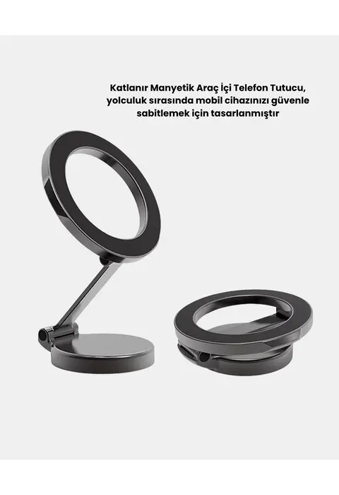 360° Dönebilen Katlanır Manyetik Araç Telefon Tutucu – Magsafe Uyumlu, Kompakt Ve Şık Tasarım
