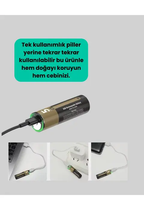 1.5v Aa Şarjlı Lityum Pil | 1000+ Kez Şarj Edilebilir | Hızlı Type-c Şarj (2 Adet)