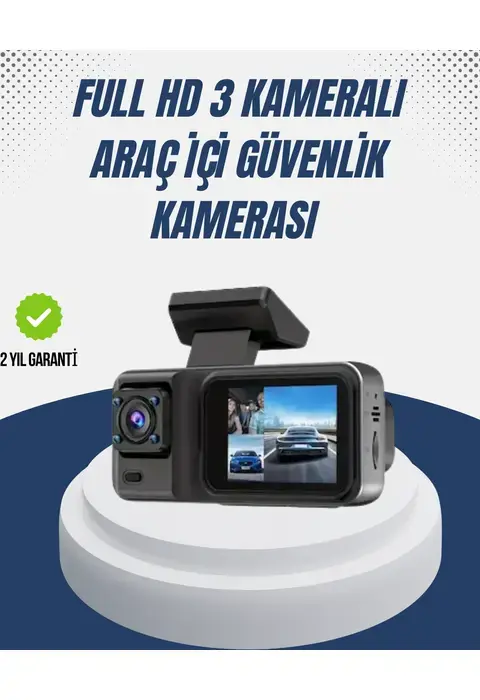1080p Üç Kameralı Araç Kamerası Wi-fi Destekli Park Modu Ve G-sensörlü