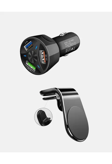 360° Döner Telefon Tutucu Ve 55w Hızlı Araç Şarj Aksesuar Seti