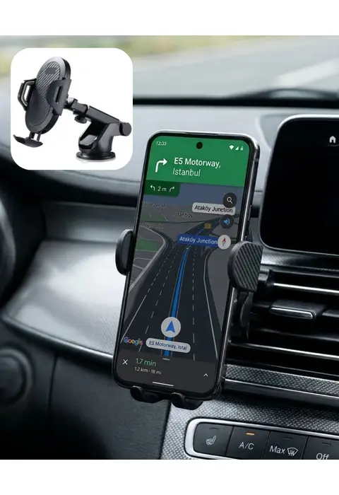 360° Döner Araç Telefon Tutucu Otomatik Kilit Mekanizmalı Stand
