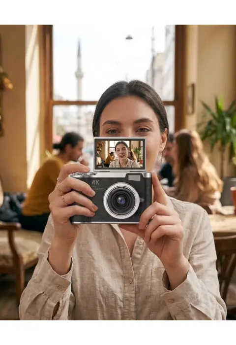 48 Mp Kompakt Dijital Kamera 4k Video 8x Zoom Ve Flip Ekran Selfie Vlog Uyumlu