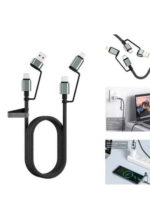 4’ü 1 Arada 100w Akıllı Tasarım Yüksek Dayanıklılık Çoklu Uyumlu Örgülü Hızlı Şarj Kablosu