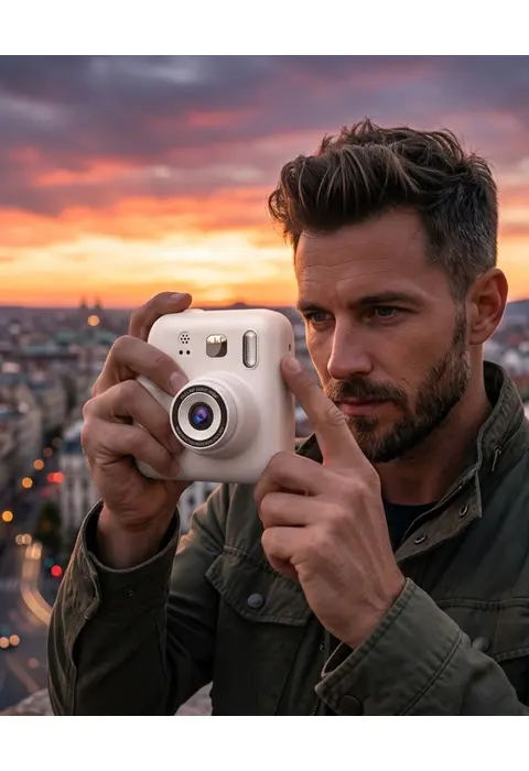 Eğlenceli Baskılı Çocuk Fotoğraf Makinesi Video Çekim 4 Rulo Kağıt 5 Kalem Set