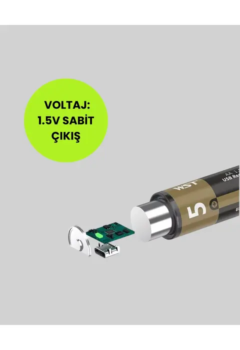 1.5v Aa Şarjlı Lityum Pil | 1000+ Kez Şarj Edilebilir | Hızlı Type-c Şarj (2 Adet)