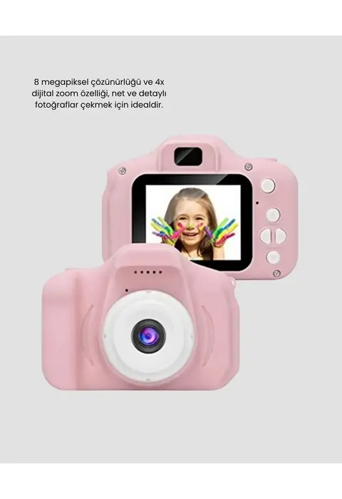 8mp Mini Çocuk Fotoğraf Makinesi – Pembe Ses Kaydı Özellikli
