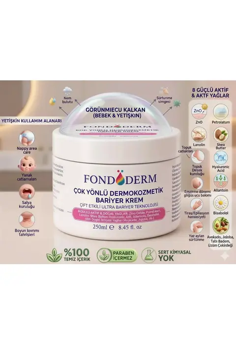 Fondöderm Dermokozmetik Bariyer Krem | Bebek Pişik Kremi Ve Yoğun Onarıcı Nemlendirici Doğal Yağlar İçeren Çok Amaçlı Cilt Bakım Kremi