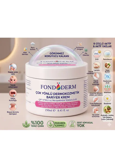 Fondöderm Dermokozmetik Bariyer Krem | Bebek Pişik Kremi Ve Yoğun Onarıcı Nemlendirici Doğal Yağlar İçeren Çok Amaçlı Cilt Bakım Kremi