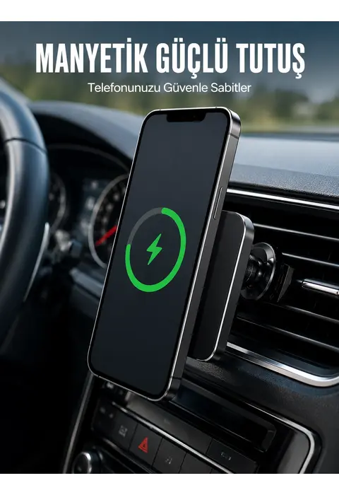 15w Hızlı Şarj Destekli Manyetik Araç Telefon Tutucu Kablosuz Araç Şarj Standı