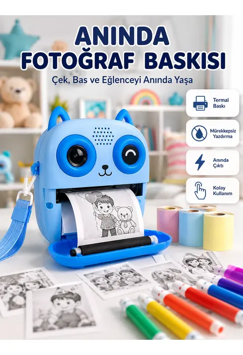 2.4'' Ips Ekranlı Çocuk Fotoğraf Makinesi Hd Çekim Ve Anında Baskı Keyfi