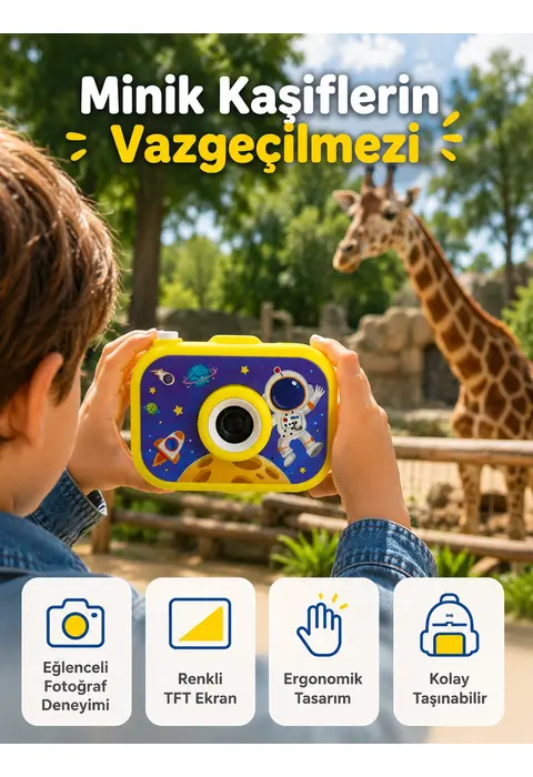 Çocuk Dijital Kamera Hd Fotoğraf Ve Video Çekimi 2.0 İnç Tft Ekran Type-c Şarjlı Mini Tripodlu