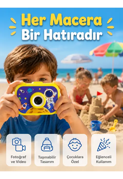 Çocuk Fotoğraf Makinesi Hd Video Kayıt Özellikli 2.0 İnç Ekranlı Type-c Şarjlı Dijital Kamera