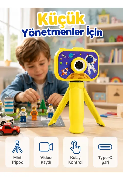 Çocuk Kamerası Fotoğraf Ve Video Çekimi Mini Tripodlu Şarjlı Dijital Kamera 2.0 Tft Ekran