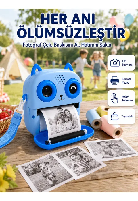 Çocuklar İçin Termal Baskılı Dijital Fotoğraf Makinesi Ön Ve Arka Kameralı