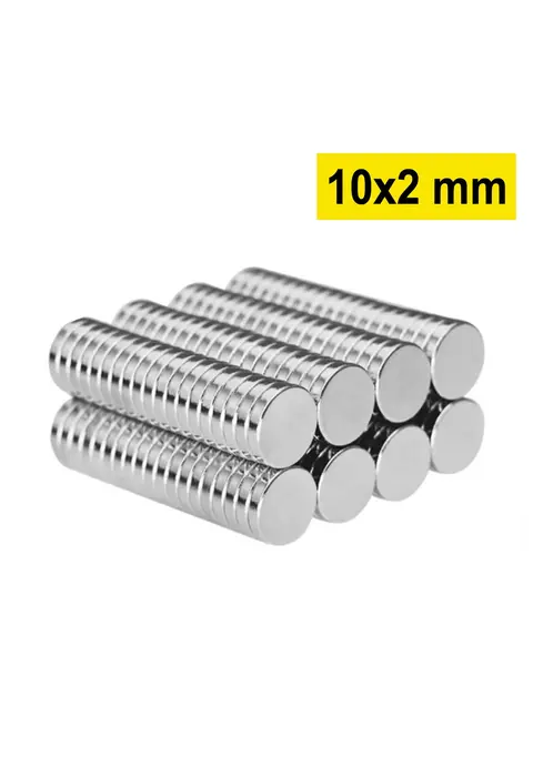 10 Adet 10x2mm Yuvarlak Neodyum Mıknatıs Güçlü Magnet Nikel Kaplamalı