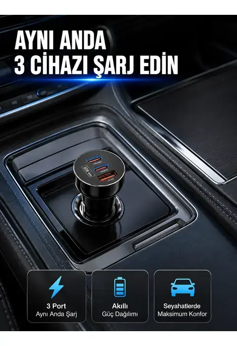 12v 24v Uyumlu 60w Araç İçi Şarj Adaptörü Çoklu Hızlı Şarj Cihazı