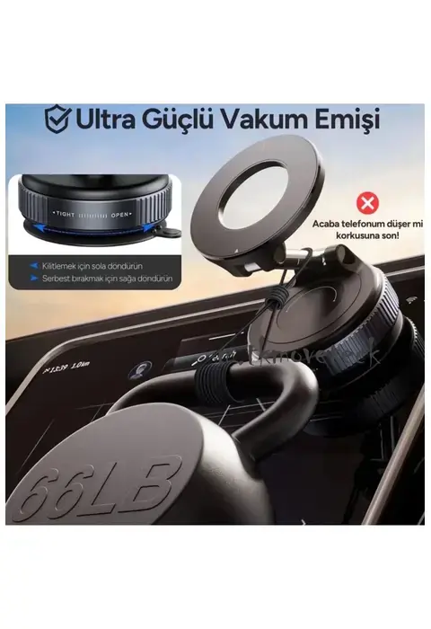 360 Dönebilen Ayarlanabilir Araç Içi Tutucu Kullanılabilen Vakumlu K007 Magsafe Telefon Tutucu