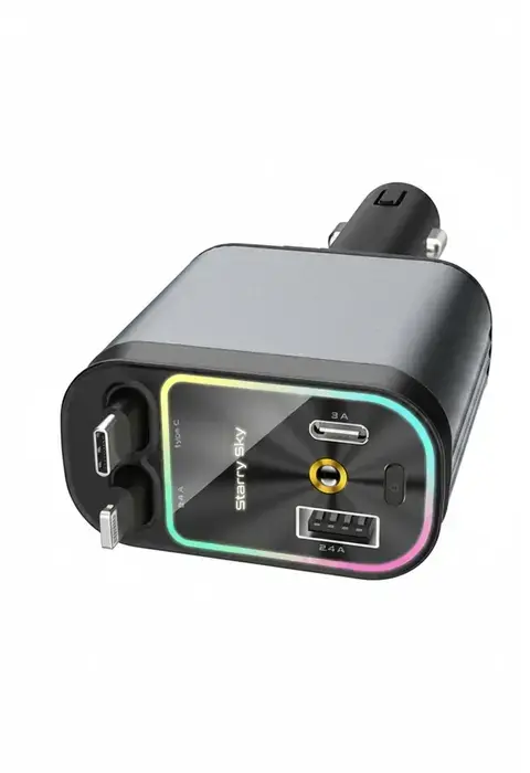4’ü 1 Arada Araç Çakmaklık Şarj Cihazı 66w Type-c Hızlı Şarj Çift Usb Telefon Şarj Geri Çekilebilir Kablo