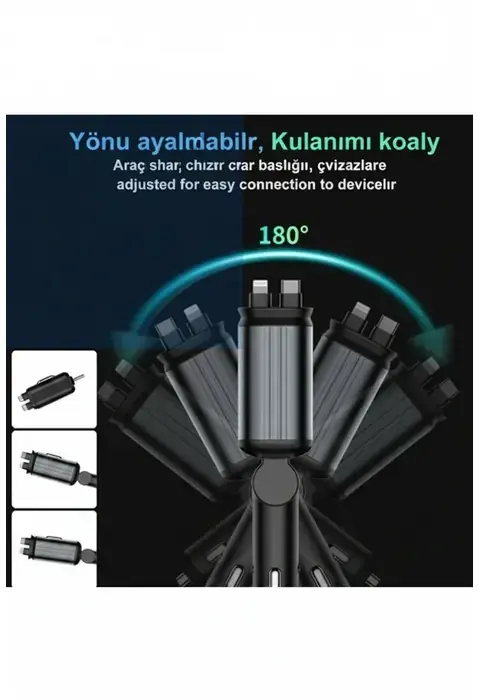 4’ü 1 Arada Araç Çakmaklık Şarj Cihazı 66w Type-c Hızlı Şarj Çift Usb Telefon Şarj Geri Çekilebilir Kablo