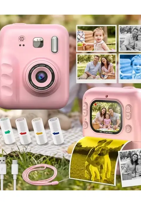 Çocuk Dijital Fotoğraf Makinesi Anında Baskı Ve Hd Video Kayıt Özellikli 5 Kalem Ve 4 Rulo Kağıt Hediye