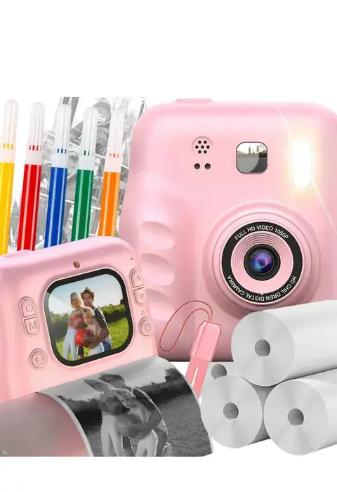 Çocuk Dijital Fotoğraf Makinesi Anında Baskı Ve Hd Video Kayıt Özellikli 5 Kalem Ve 4 Rulo Kağıt Hediye