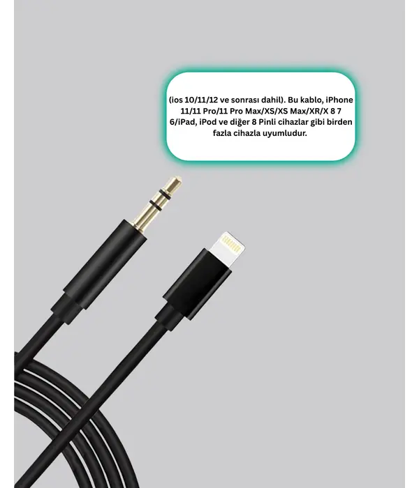 1 Metre Lightning To Aux Çevirici Kablo Stereo Ses Yüksek Kalite