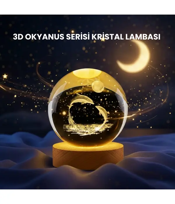Yunus Figürlü Led Kristal Küre Ahşap Standlı Dekoratif Gece Lambası