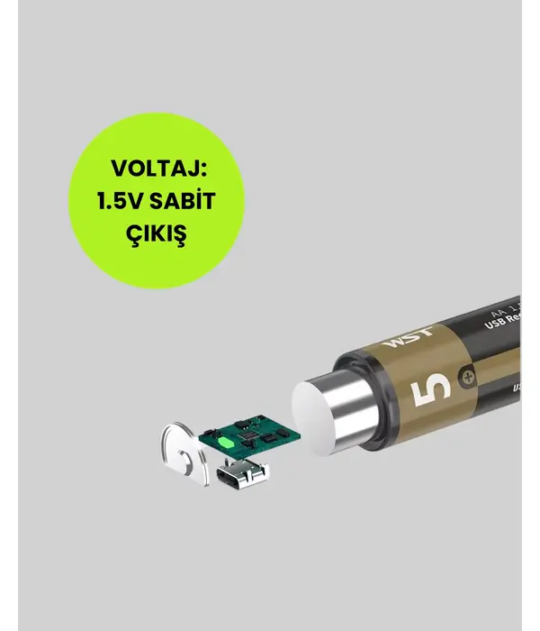 1.5v Aa Şarjlı Lityum Pil | 1000+ Kez Şarj Edilebilir | Hızlı Type-c Şarj (2 Adet)