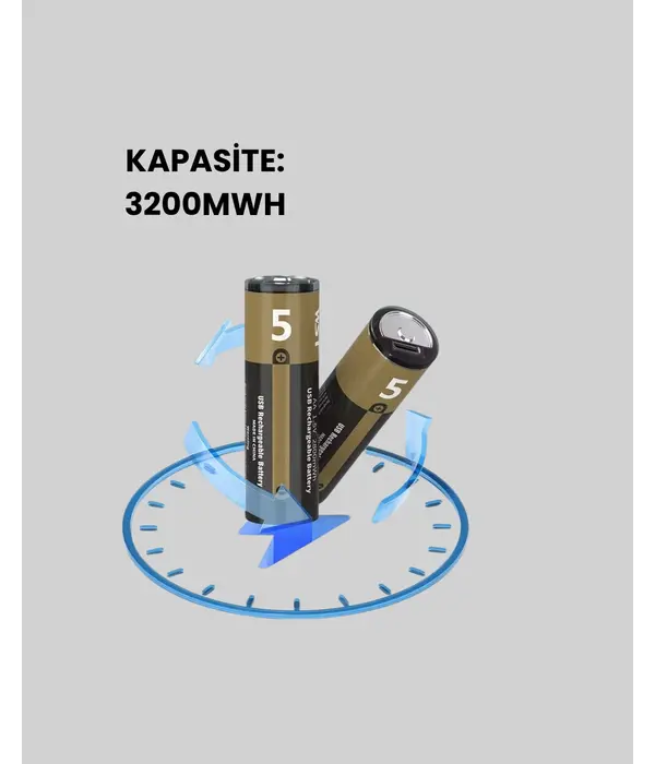 1.5v Aa Şarjlı Lityum Pil | 1000+ Kez Şarj Edilebilir | Hızlı Type-c Şarj (2 Adet)