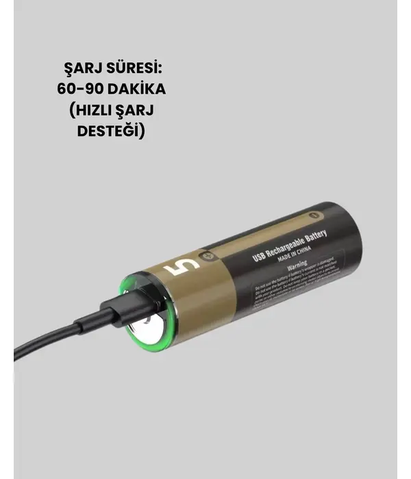 1.5v Aa Şarjlı Lityum Pil | 1000+ Kez Şarj Edilebilir | Hızlı Type-c Şarj (2 Adet)