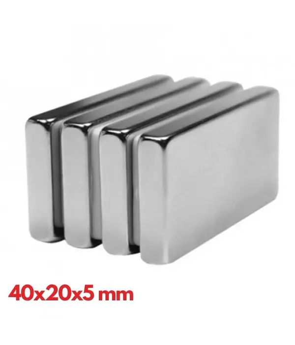 1 Adet 40x20x5mm Neodyum Magnet Güçlü N35 Mıknatıs Köşeli Nikel Kaplama